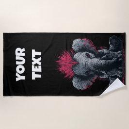 Toalha De Praia Arte de Elefante Punk – Design de Animal com Mohaw