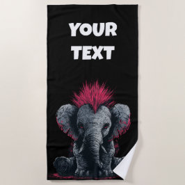Toalha De Praia Arte de Elefante Punk – Design de Animal com Mohaw