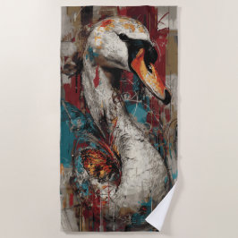 Toalha De Praia Arte de Grafite de Cisne Urbano com Borboleta Mona