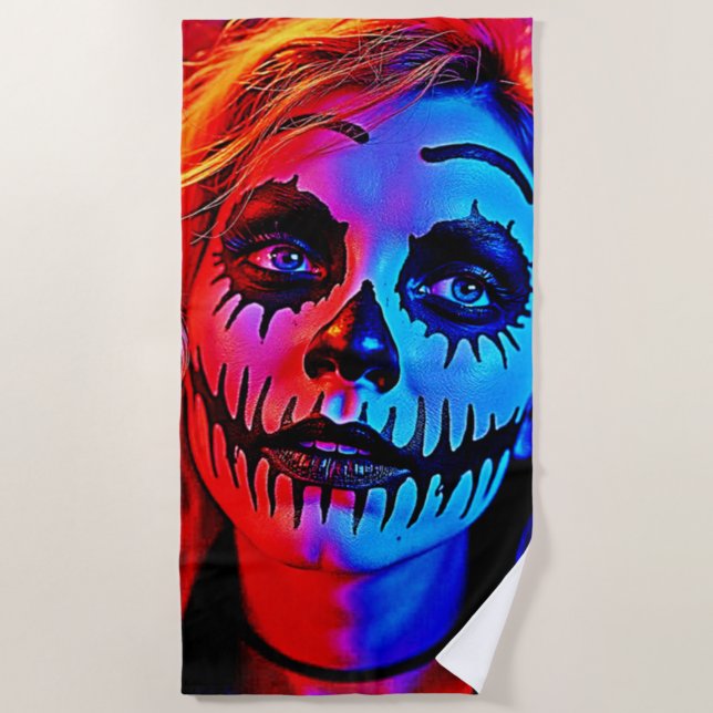 Toalha De Praia Arte de Makeup do Halloween Vibrant (Frente)