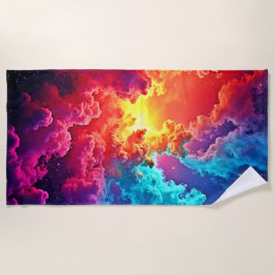 Toalha De Praia Arte de Nebulosa Vibrante: Arte de Cores Cósmicas
