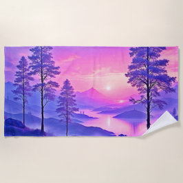 Toalha De Praia Arte de Paisagem Roxa
