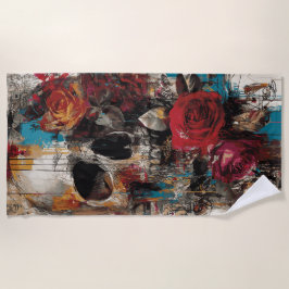 Toalha De Praia Arte de Rua de Caveira com Rosas Design Floral Gru