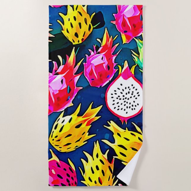 Toalha De Praia Arte do Padrão de Fruta do Dragão (Frente)