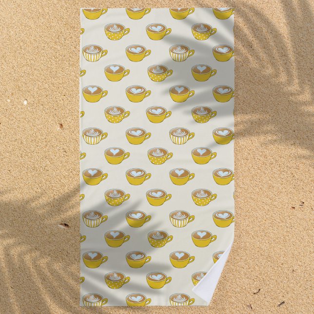 Toalha De Praia Arte em Latite em Prato Amarelo de Café (Yellow Latte Art Pattern Bath Towel)