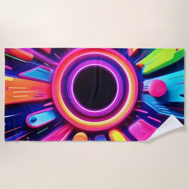 Toalha De Praia Arte Espacial Neon Vortex (Frente)