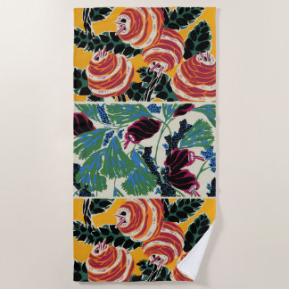 Toalha De Praia Arte Floral Abstrata Vibrante Magenta e Laranja