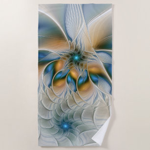 Toalha De Praia Arte Fractal, Abstrato Fantasia, Com Azul