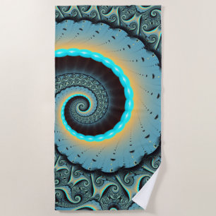 Toalha De Praia Arte Fractal Espiral Azul Turquesa Laranja Abstrat