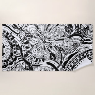 Toalha De Praia Arte Geométrica Preto e Branco 15