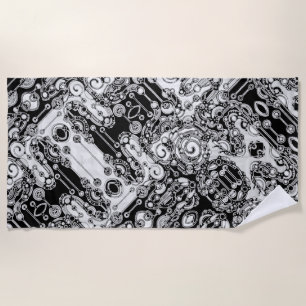 Toalha De Praia Arte Geométrica Preto e Branco 3