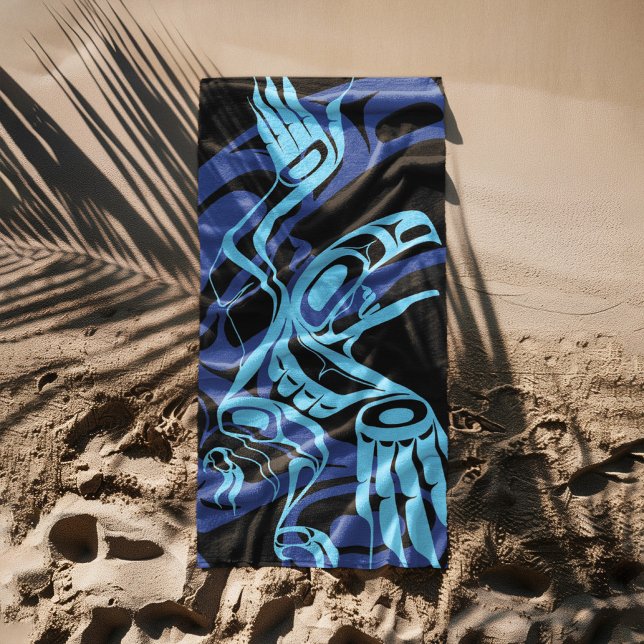 Toalha De Praia Arte Nativa Do Pássaro Negro Azul-Águia (Criador carregado)