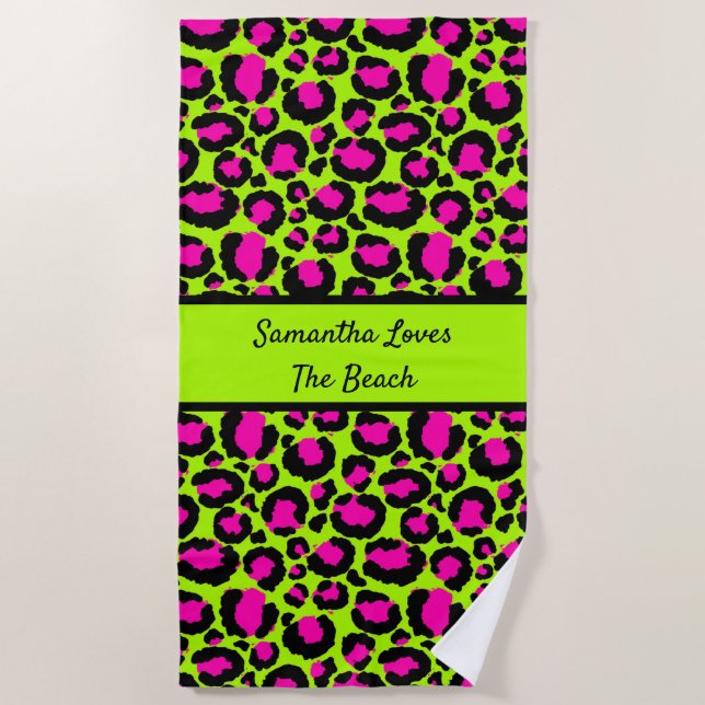 Toalha De Praia Arte Neon Roxo e Verde (Frente)