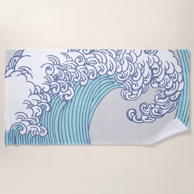 Toalha De Praia Arte Oceânica Onda Surf Japonês (Frente)