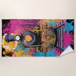 Toalha De Praia Arte Pop de Trem a Vapor Vintage
