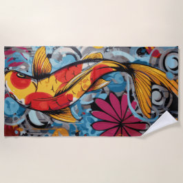 Toalha De Praia Arte Pop Grafite de Peixe Koi