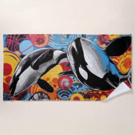 Toalha De Praia Arte Pop Orca Estilo de Rua Colorido Design Oceano