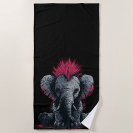 Toalha De Praia Arte Punk de Elefante – Design de Animal com Mohaw