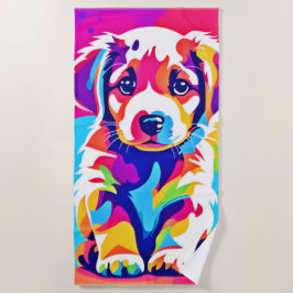 Toalha De Praia Arte "Puppy" vibrante
