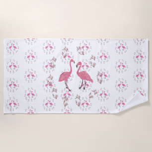Toalha De Praia Arte Rosa Flamingo Pássaros