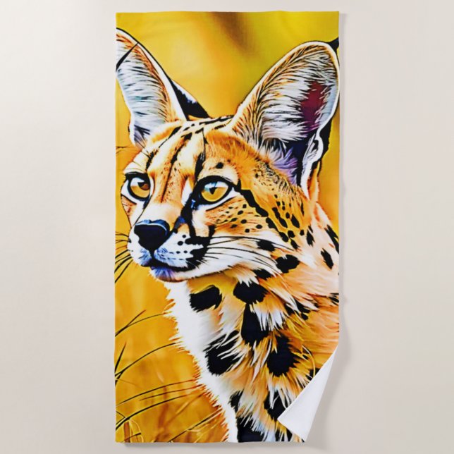 Toalha De Praia Arte Serval Africana (Frente)