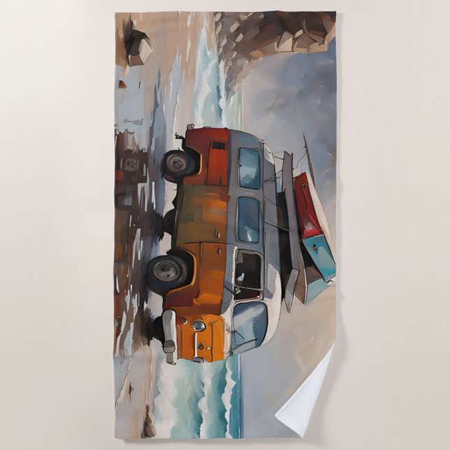 Toalha De Praia Arte sobre o humor de Hippie Van Seascape (Frente)