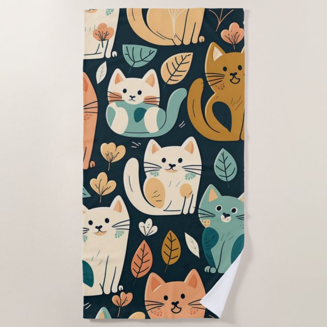 Toalha De Praia Artsy Cat Pattern Cute (Frente)