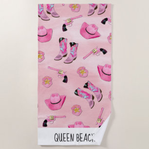 Toalha De Praia Artsy Cute Girly Pink Teal Cowgirl Watercolor