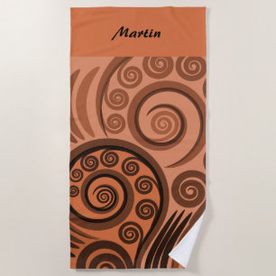 Toalha De Praia Artsy Orange-Brown Koru Fern Frond Beach Towel