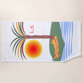 Toalha De Praia Árvore Tropical Brilhante, Sol e Ondas