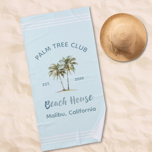 Toalha De Praia Árvores de Palma Azuis Claras, Algodão Costeiro Mo (In situ, beach)