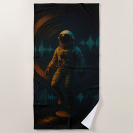 Toalha De Praia Astronauta Flutuante na Arte Sonora Glitchwave