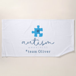 Toalha De Praia autism awareness blue puzzle piece #team name 