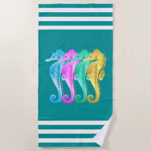 Toalha De Praia Ave náutica/rosa/azul/cavalo marinho dourado toal