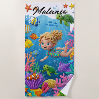 Toalha De Praia Aventura do Recife de Coral Mágico com Nome Person