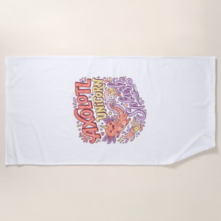 Toalha De Praia Axolote Unicórnio Splash Caprichoso Branco Bac