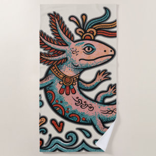 Toalha De Praia Axolotl Asteca Xolotl pedra erodida tribal boho ar