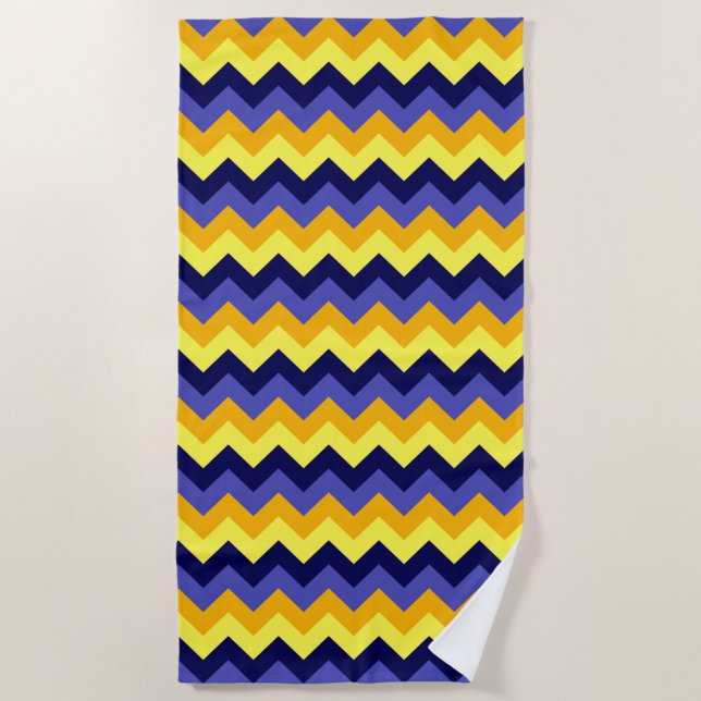 Toalha De Praia Azul, Amarelo Dourado Chevrons Beach Towel (Frente)