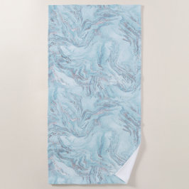 Toalha De Praia Azul Aqua Silver Marble