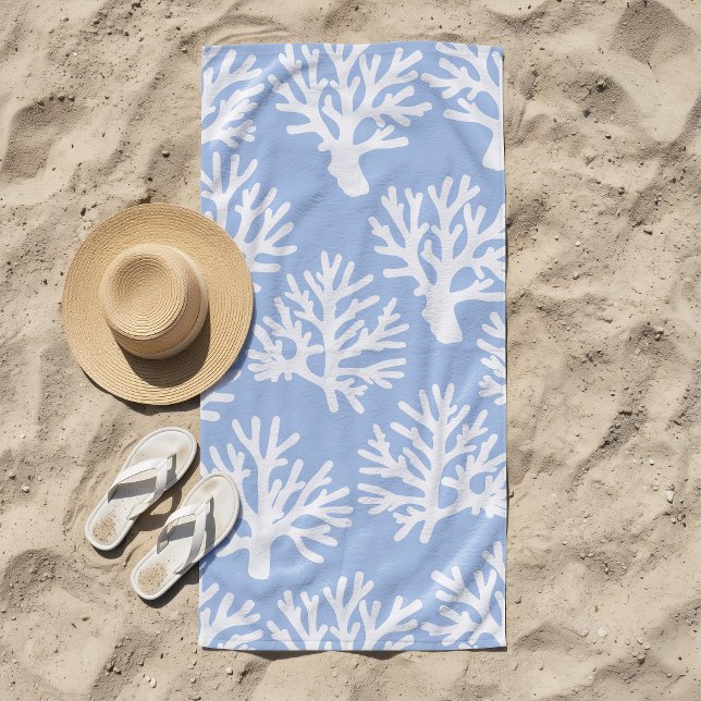 Toalha De Praia Azul Branco Macio Coral Tropical (Criador carregado)