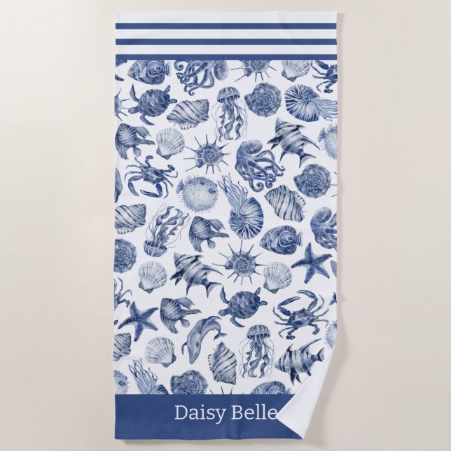 Toalha De Praia Azul costeiro com residência residencial (Frente)