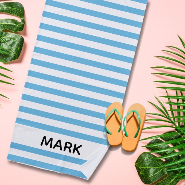 Toalha De Praia Azul E Branco Com Linho Personalizado (Criador carregado)