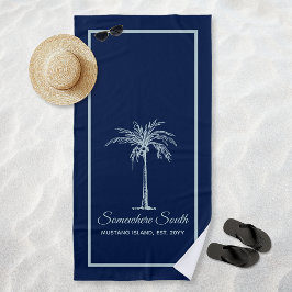 Toalha De Praia Azul Elegante Palmeira Teal Pálido Personalizado