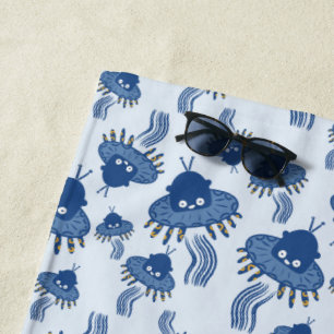 Toalha De Praia Azul Kawaii Octopus UFO