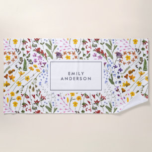 Toalha De Praia Azul marinho inicial cor floral moderna e colorida