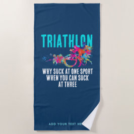 Toalha De Praia Azul Marinho Moderno Triatlo Esporte Humor Tipogra