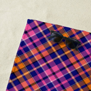 Toalha De Praia Azul Marinho Rosa Laranja Projeto Xadrez Tartan