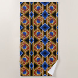 Toalha De Praia Azul Negro Vermelho Dourado Abyss Abstrato Art