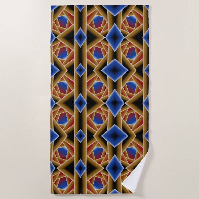 Toalha De Praia Azul Negro Vermelho Dourado Abyss Abstrato Art (Frente)