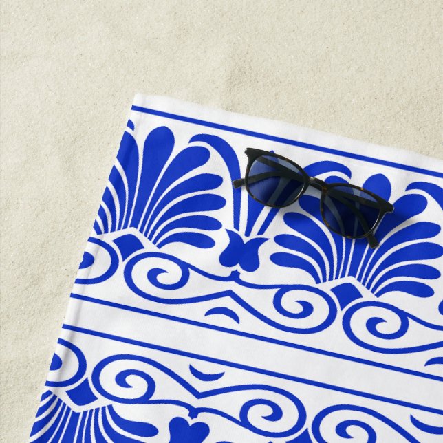 Toalha De Praia Azul-padrão árabe mediterrânico grego (In Situ)